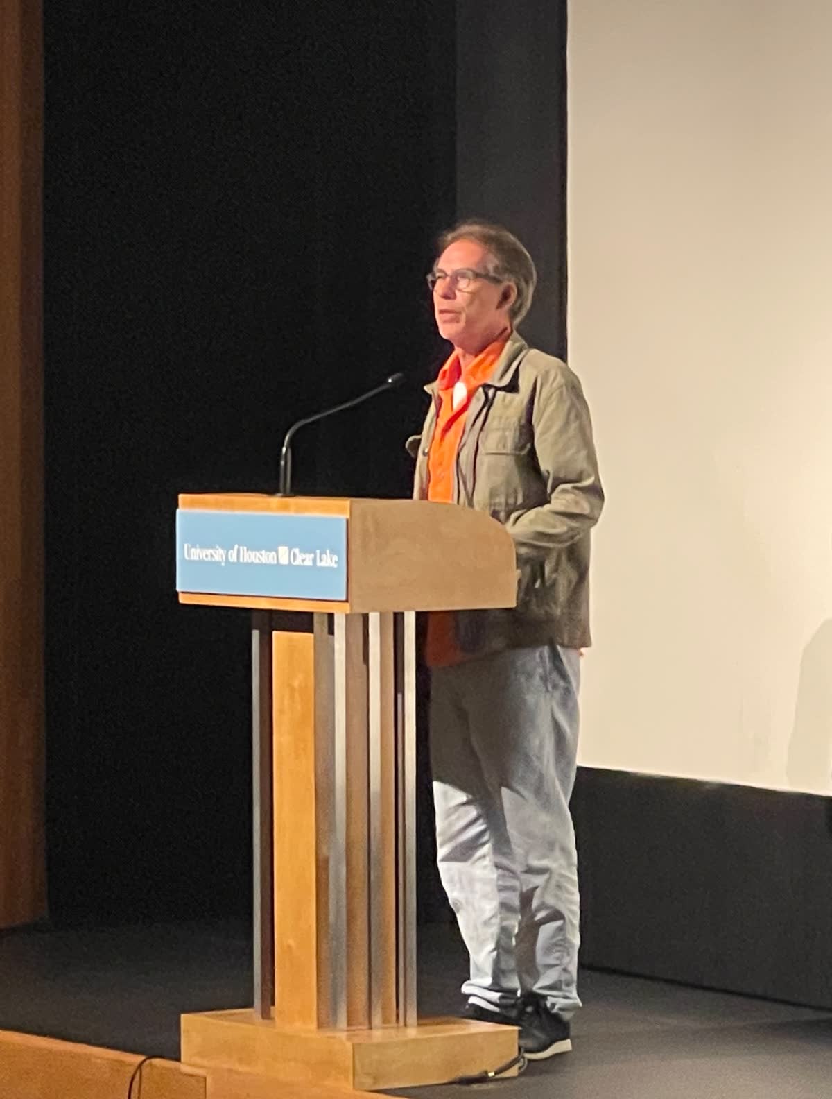 Michael Brims speaking at the Bayou Theater podium during the 2023 festival