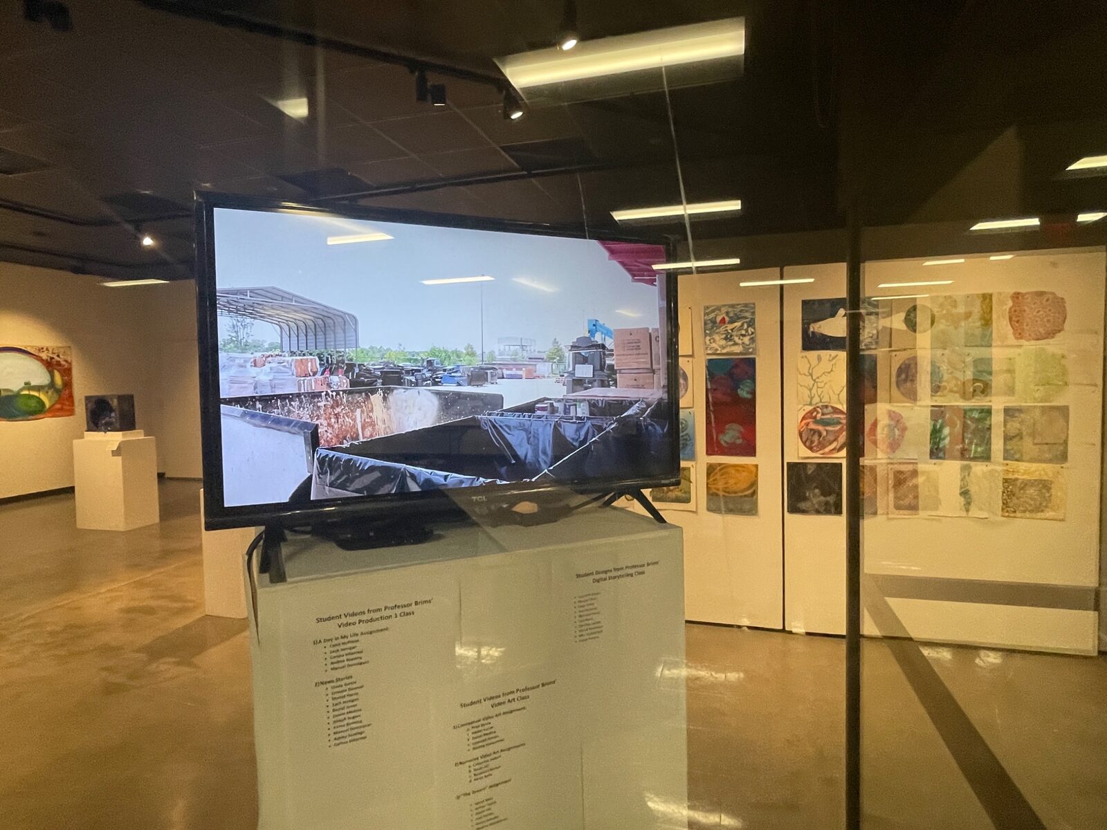 Video work displayed among physical artworks